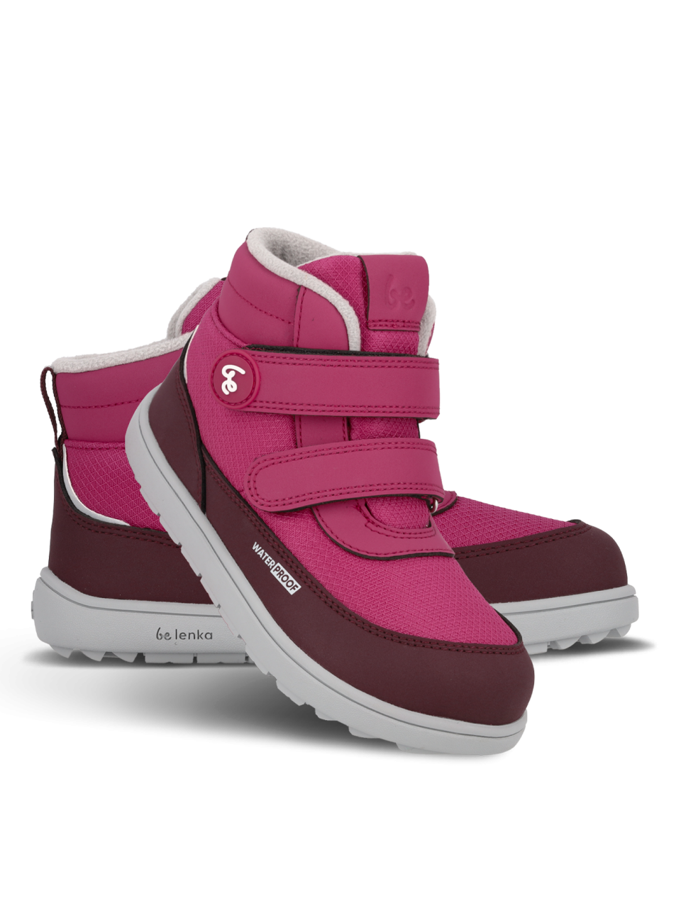 Kids winter barefoot boots Be Lenka Zippu Junior - Berry & Grey