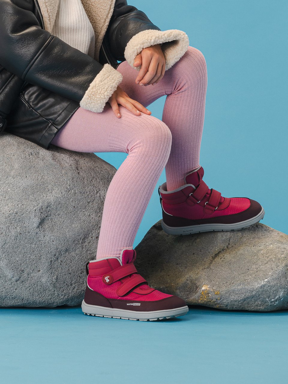 Kids winter barefoot boots Be Lenka Zippu Kids - Berry & Grey