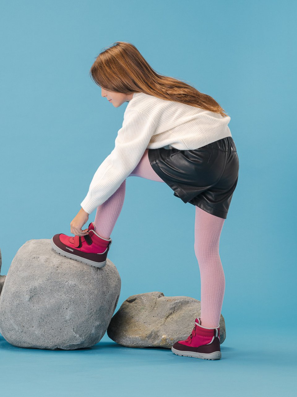 Kids winter barefoot boots Be Lenka Zippu Kids - Berry & Grey