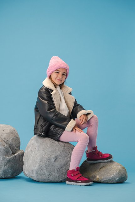 Kids winter barefoot boots Be Lenka Zippu Preschool - Berry & Grey