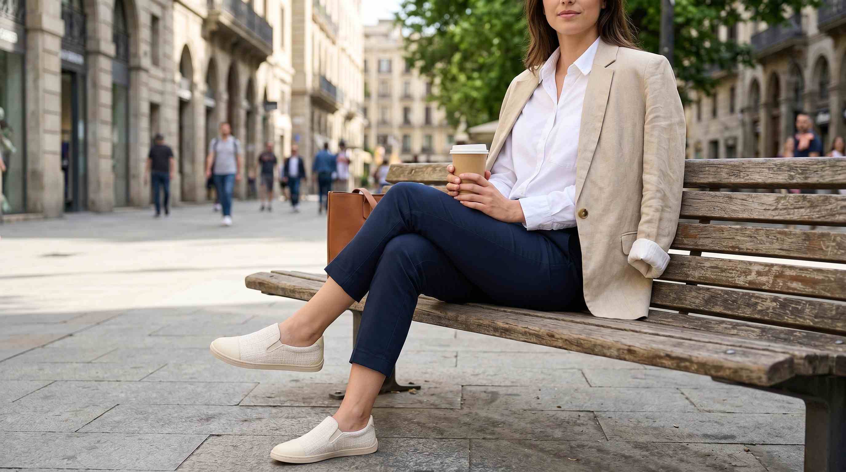 Lightweight barefoot slip-on shoes in a summer outfit