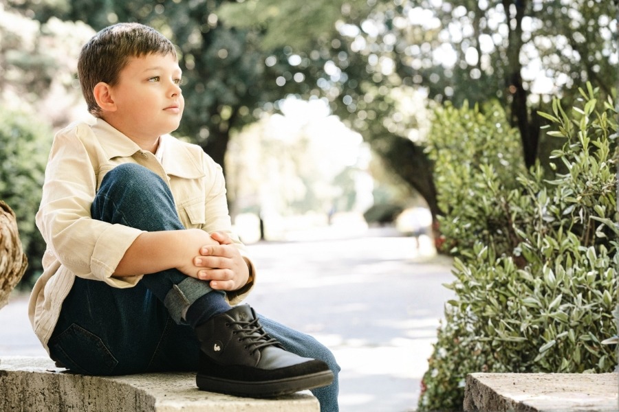 Kids' spring barefoot shoes on a mild day Kids' spring barefoot shoes on a mild day