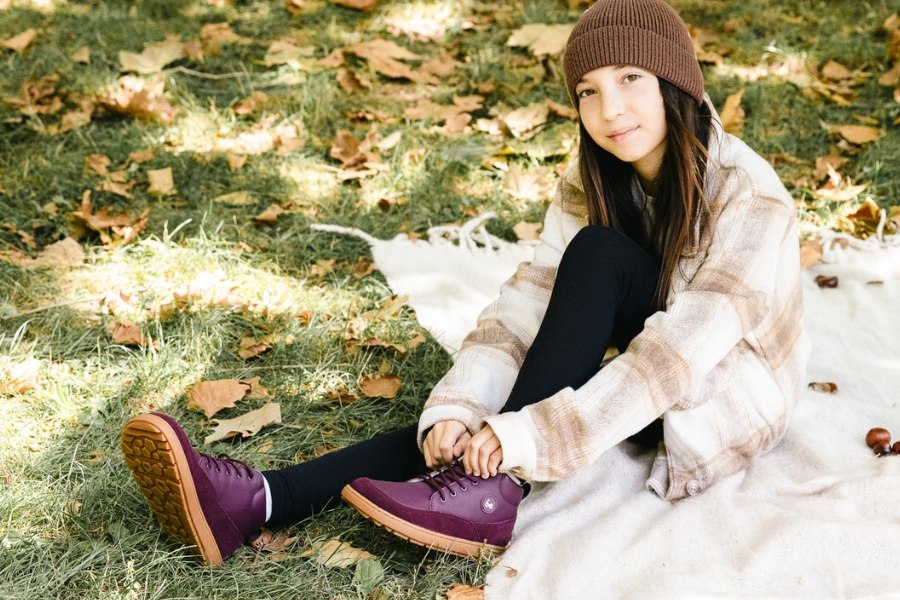 Kids' fall barefoot shoes among fallen leaves Kids' fall barefoot shoes among fallen leaves