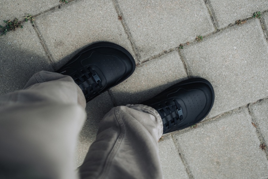 Black men's Barebarics barefoot sneakers, top-down view